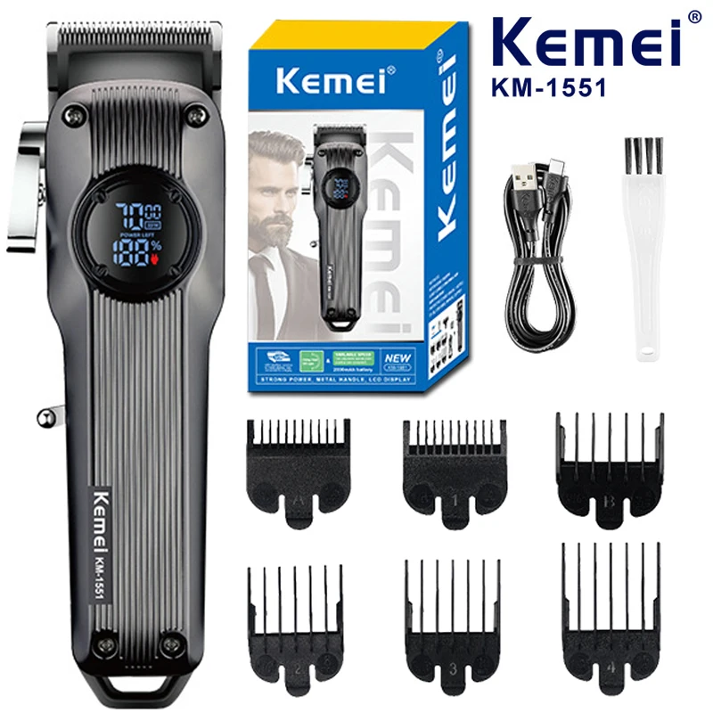 

Kemei Hair Clipper for Men Professional Hair Trimmer Cordless Electric Clippers USB Rechargeable Hair Cutting Machine KM-1551