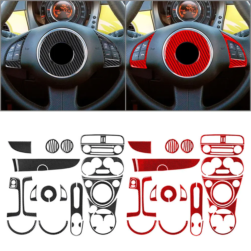 29Pcs Car Carbon Fiber Interior Full Kit Cover Decoration Sticker Trim Accessories For Fiat 500 2012 2013 2014 2015