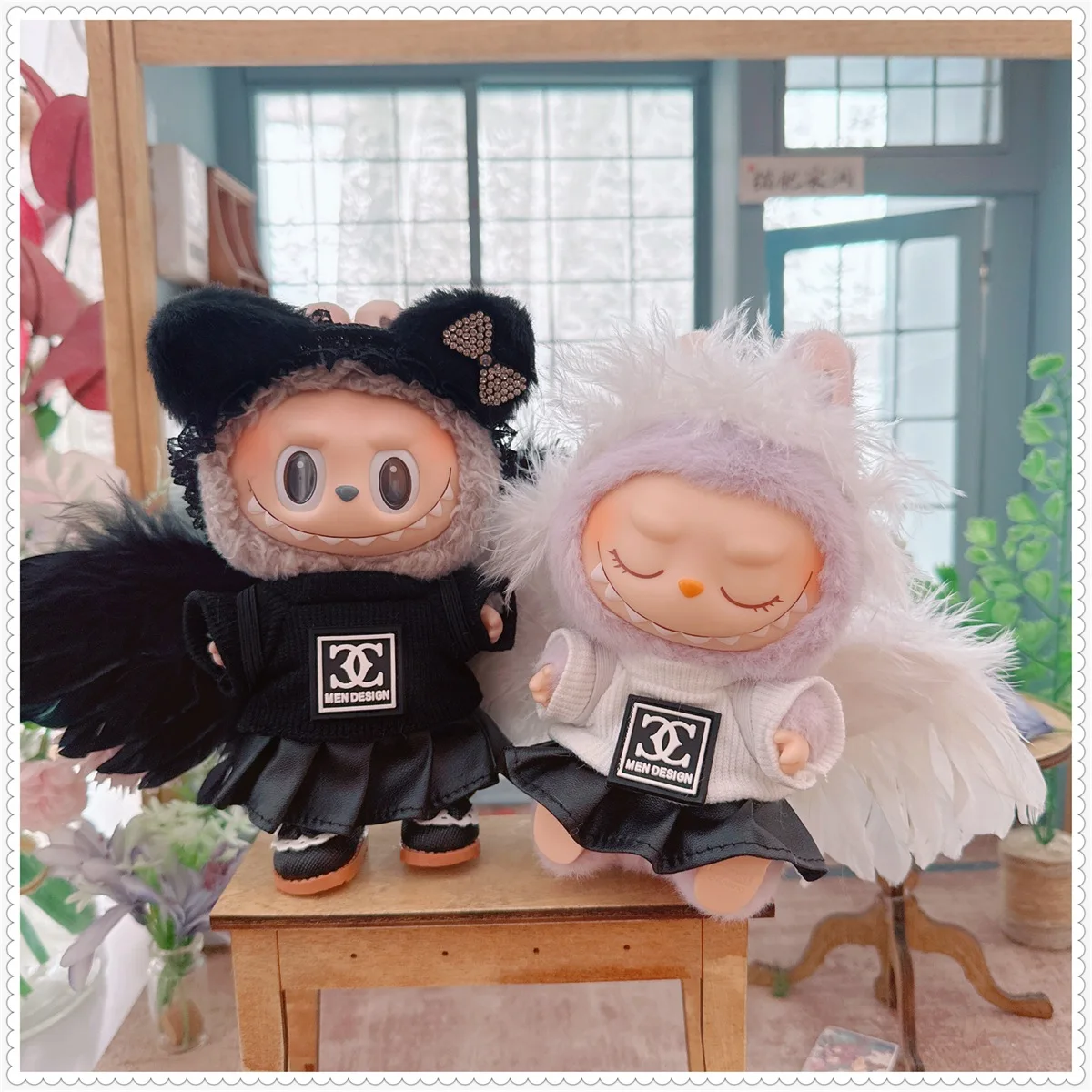 

10cm Cute Mini Idol Doll Clothes Kawaii White Black T-shirt Skirt Wing Suit DIY Dress Up Plush Doll Kids Fans Collection Gifts