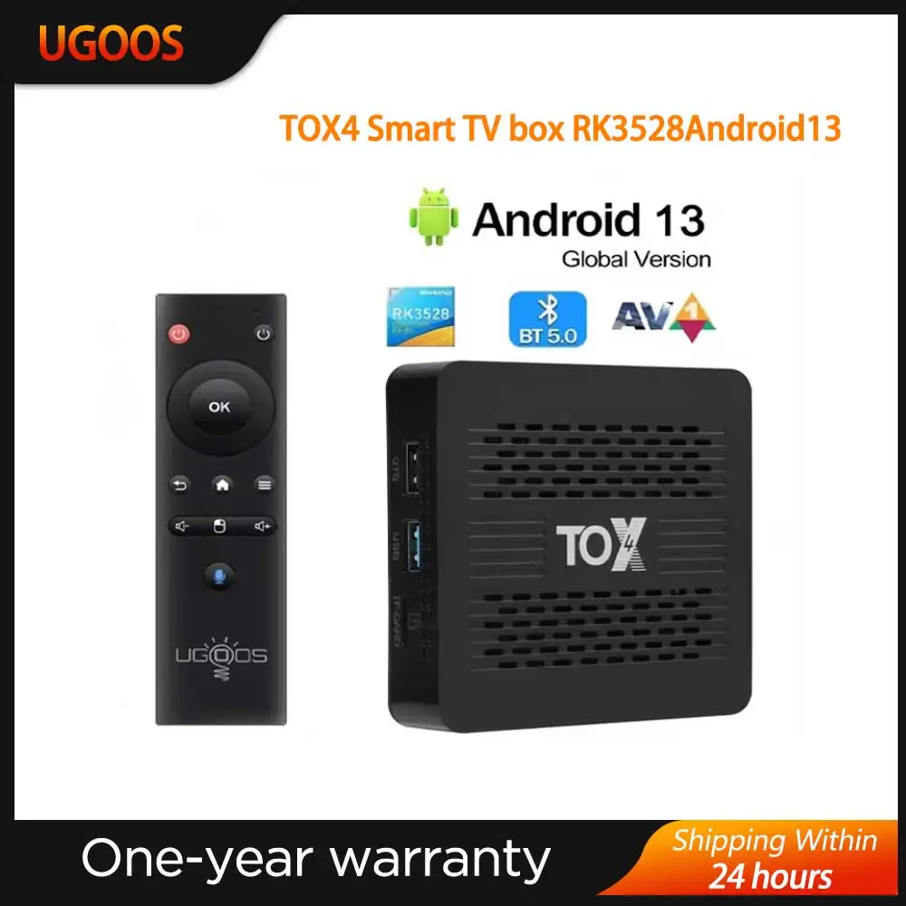 

Ugoos TOX4 Smart TV box RK3528 Android13 4GB 32GB Bluetooth5.0 AV1 1000M 2.4G 5.8G Set Top Box Dual Wifi 4K HD