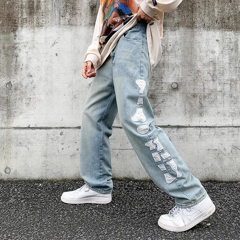 

Men's Skull Jeans Jean Baggy Skeleton Pants Blue Man Casual Trendyol Denim Trousers Streetwear Hip Hop FASHION Y2k Print