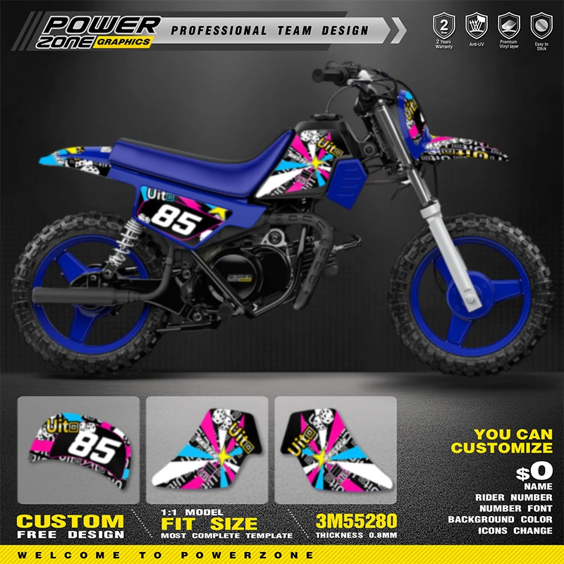 PowerZone stiker grafis tim kustom, untuk Kit stiker 3M YAMAHA PW50 stiker sepeda motor 01