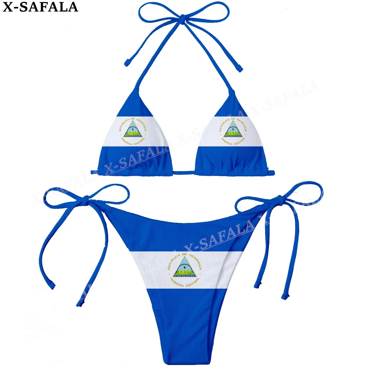 Nicaragua Country Flag 3D Print Women Micro Sexy Bikini Bra Set Summer Beachwear Sexy Beach Two Pieces Bathing Suits Swimwear