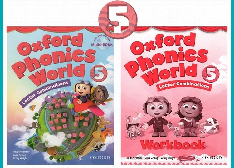 10หนังสือ Oxford ธรรมชาติการสะกดตำรา Oxford Phonics World 5 Textbook + 5 Workbook เด็กสอนภาษาอังกฤษการเรียนรู้ + CD