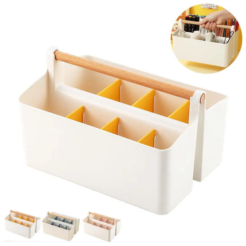 

Portable Organizer Desk Stationery Storage Pencil Holder Makeup Brush Holder Plastic 8-grid Candy Box with Detachable Partition