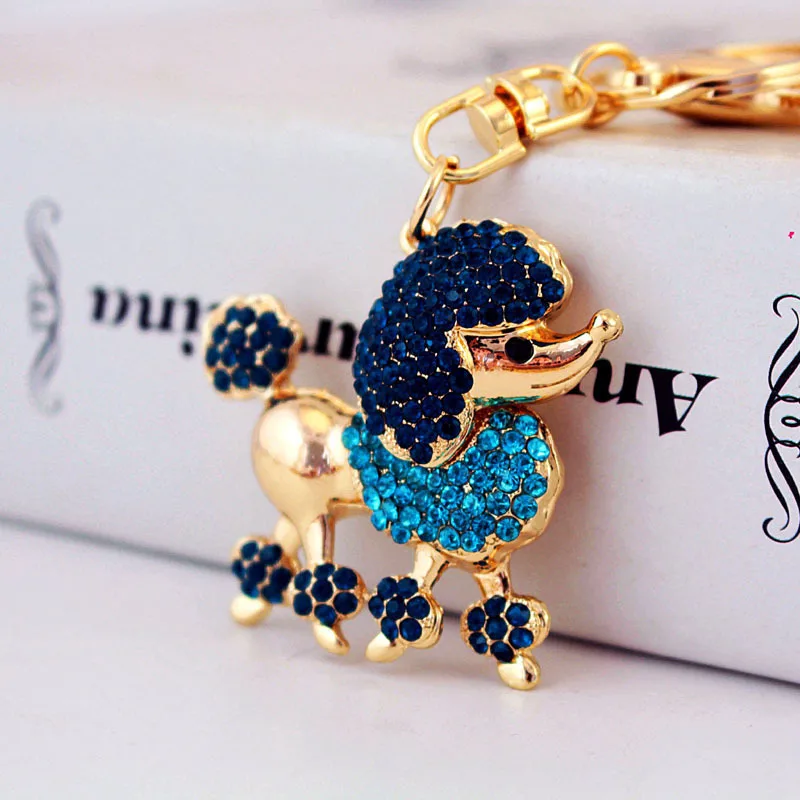 Cute Rhinestone Crystal Poodle Dog Keychain Animal Puppy Key Chain Key Ring Holder Bag Pendant Accessories Keyring