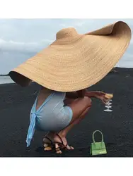 Sombreros de Sol de paja para mujer, visera supergrande de 80cm, para viajes, playa, protector solar