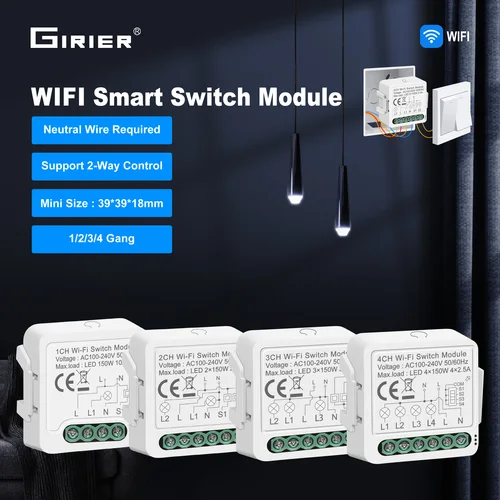 Imagen 1 del producto El módulo de interruptor de luz inteligente Tuya Wifi admite Control bidireccional, Control por aplicación remota, interruptor DIY 100-240V, funciona con Alexa Google Home