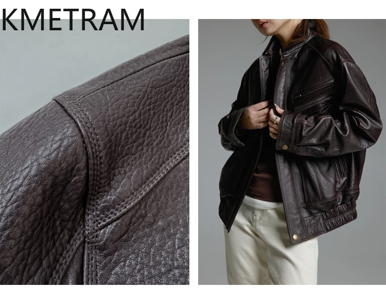 KMETRAM Real Sheepskin Female Coats Biker Jacket for Woman 2025 Short Genuine Leather Fall New Outerwears manteaux hiver femme