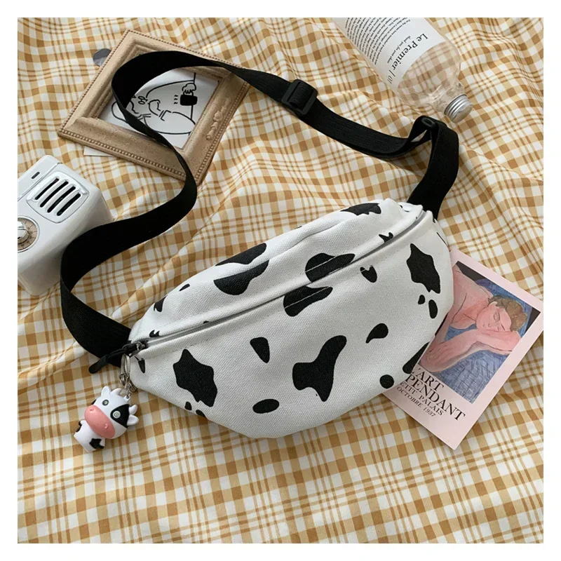 Woman Chest Bag Korea INS Cow Canvas Small Waist Pack Japanese Harajuku Style Wild Girl Cute Student Chest Bag Female Pockets