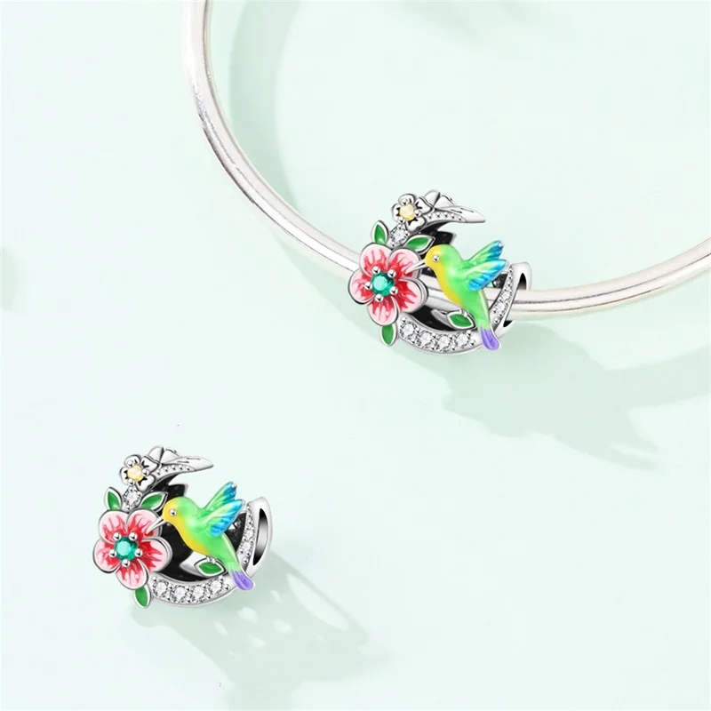 New 925 Sterling Silver Hummingbird Charms Bead CZ Zircon Dangle Fit Original Bracelet DIY For Women Girl Birthday Jewelry Gifts