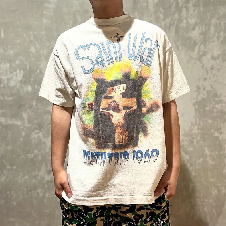 

Новая хлопковая футболка Waed American High Street Loose Fit с круглым вырезом, винтажный стиль, коллекция 24SS, молодежная мода