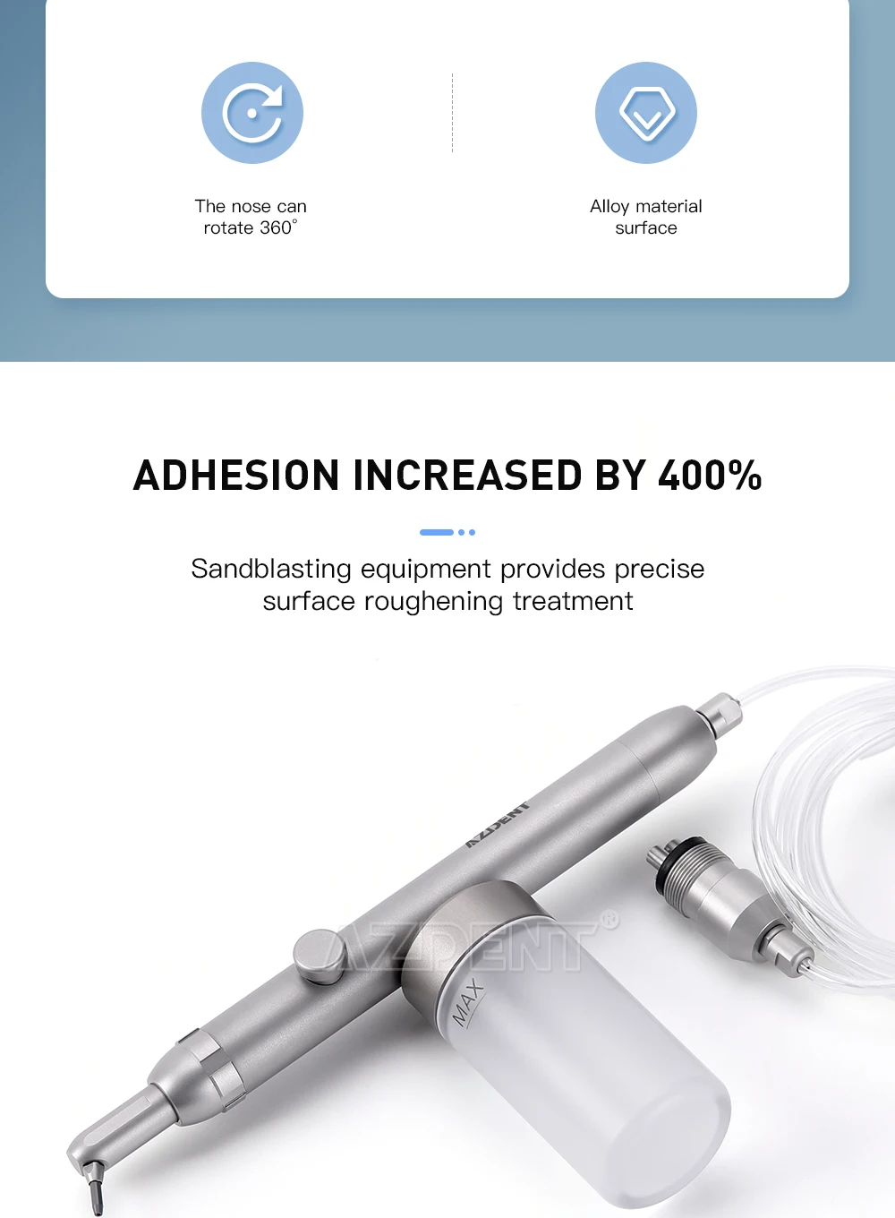 AZDENT Dental Aluminiumoxid Sandstrahlen Polierer MicroBlaster Wasser Spray Zahnmedizin Ausrüstung Werkzeug 2/4 Löcher mit Düse – Detail 2