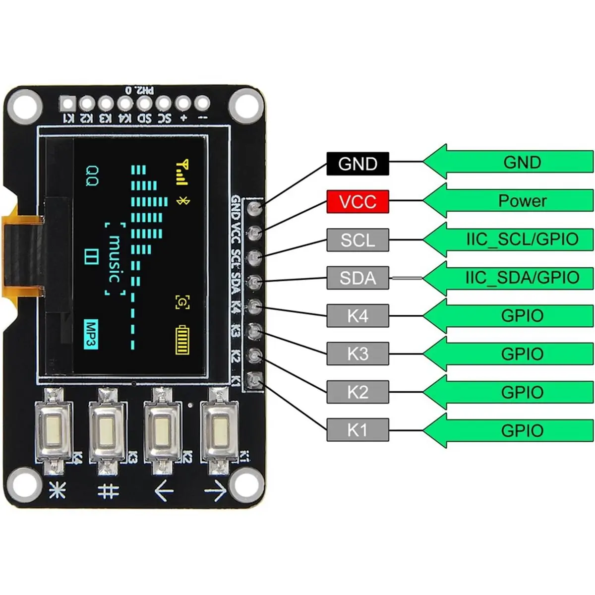 0.96 Inch OLED IIC Display Module 128x64 with Matrix 4 Button Self- OLED Screen SSD1315 Blue/Yellow