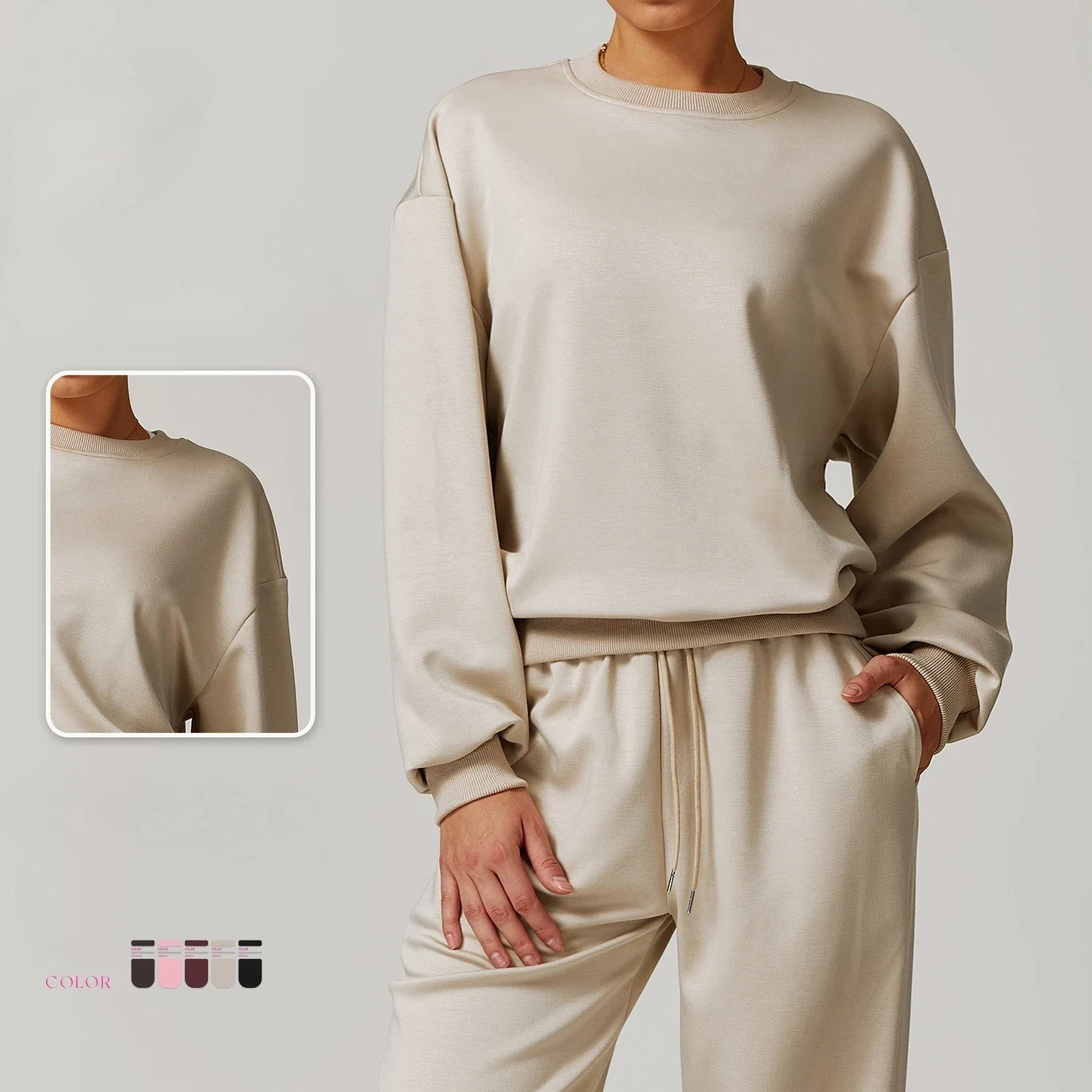 

Женские толстовки с круглым вырезом, однотонные классические свободные повседневные спортивные пуловеры, модные толстовки с длинными рукавами для женщин, весна и осень