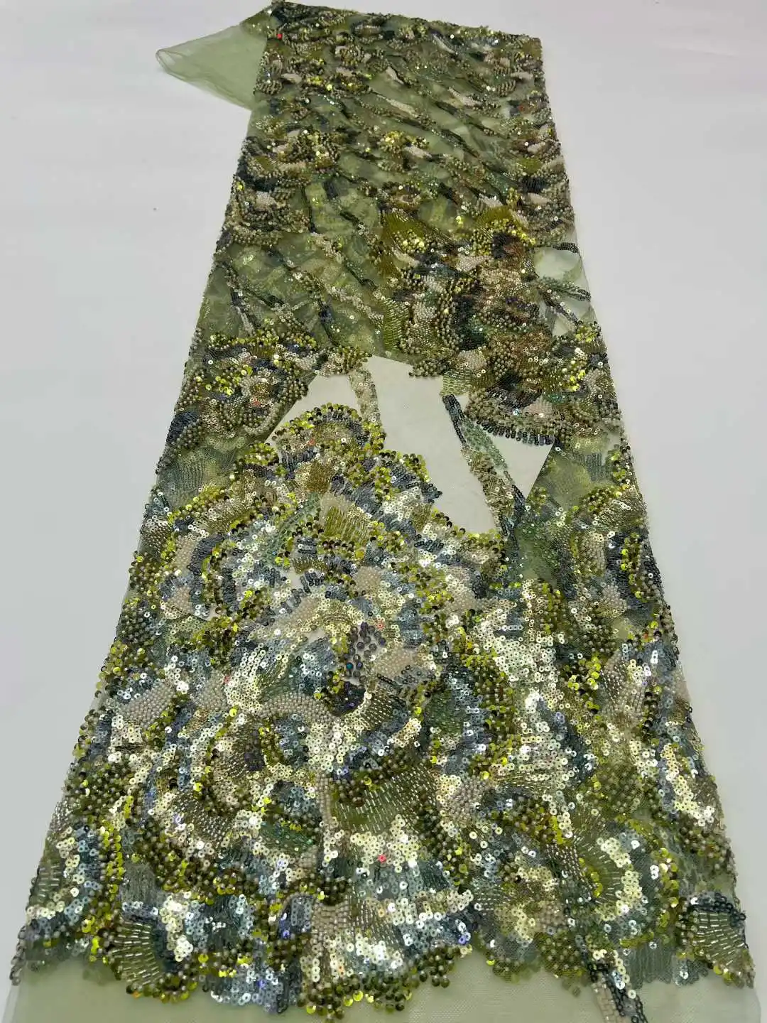 

Tulle Lace Fabric High End Nigerian Latest African France 2025 Hot Sale With Beads Sequins for Bride Wedding Party Sew Dresses