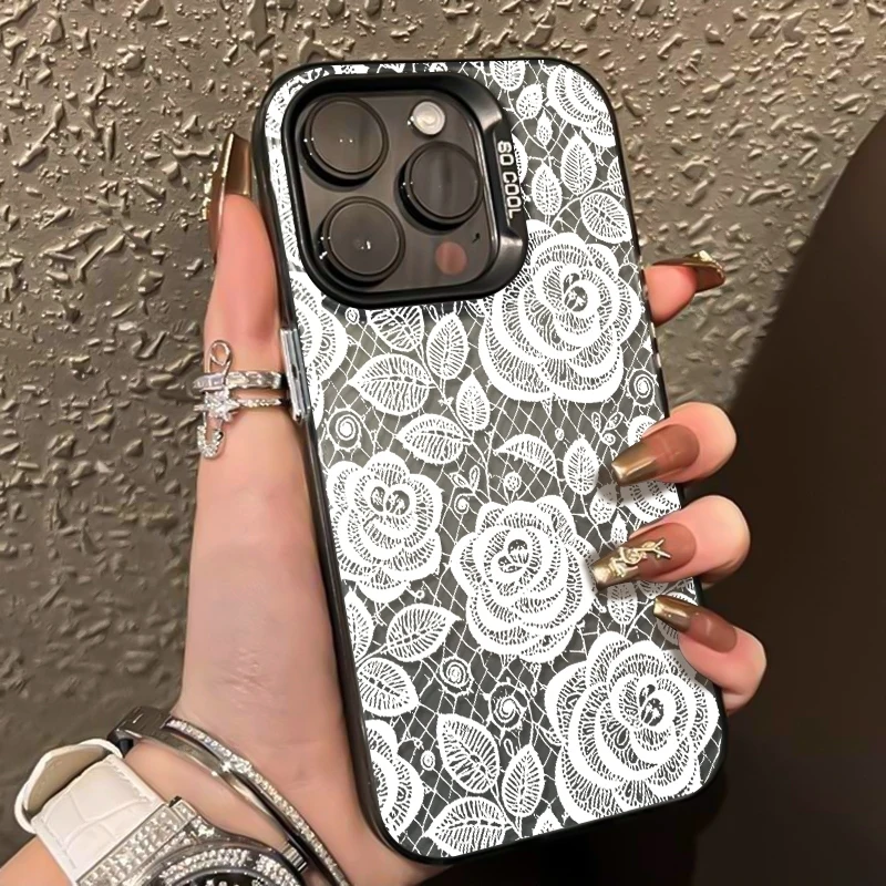 

White Lace Floral Pattern Phone Case For Samsung Galaxy S26 Ultra S21 FE S22 Plus S23 S25 S24 A16 A36 A56 A26 A25 A34 A54 Cover