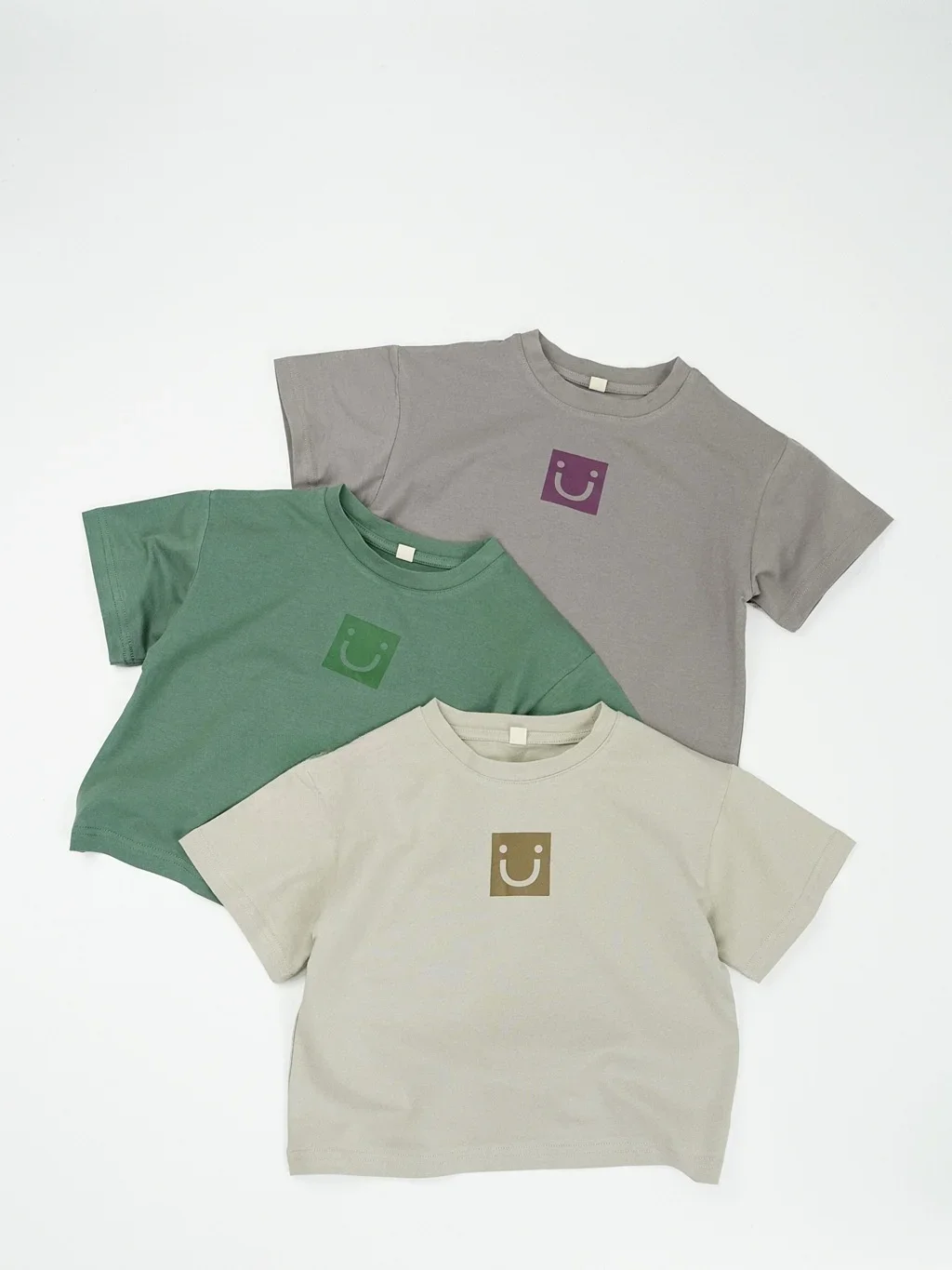 

2025 Summer New Kids Short Sleeve T - Shirt Pure Cotton Cute Smiley Face Print Korean Style Baby Girls Boys Fashion Top