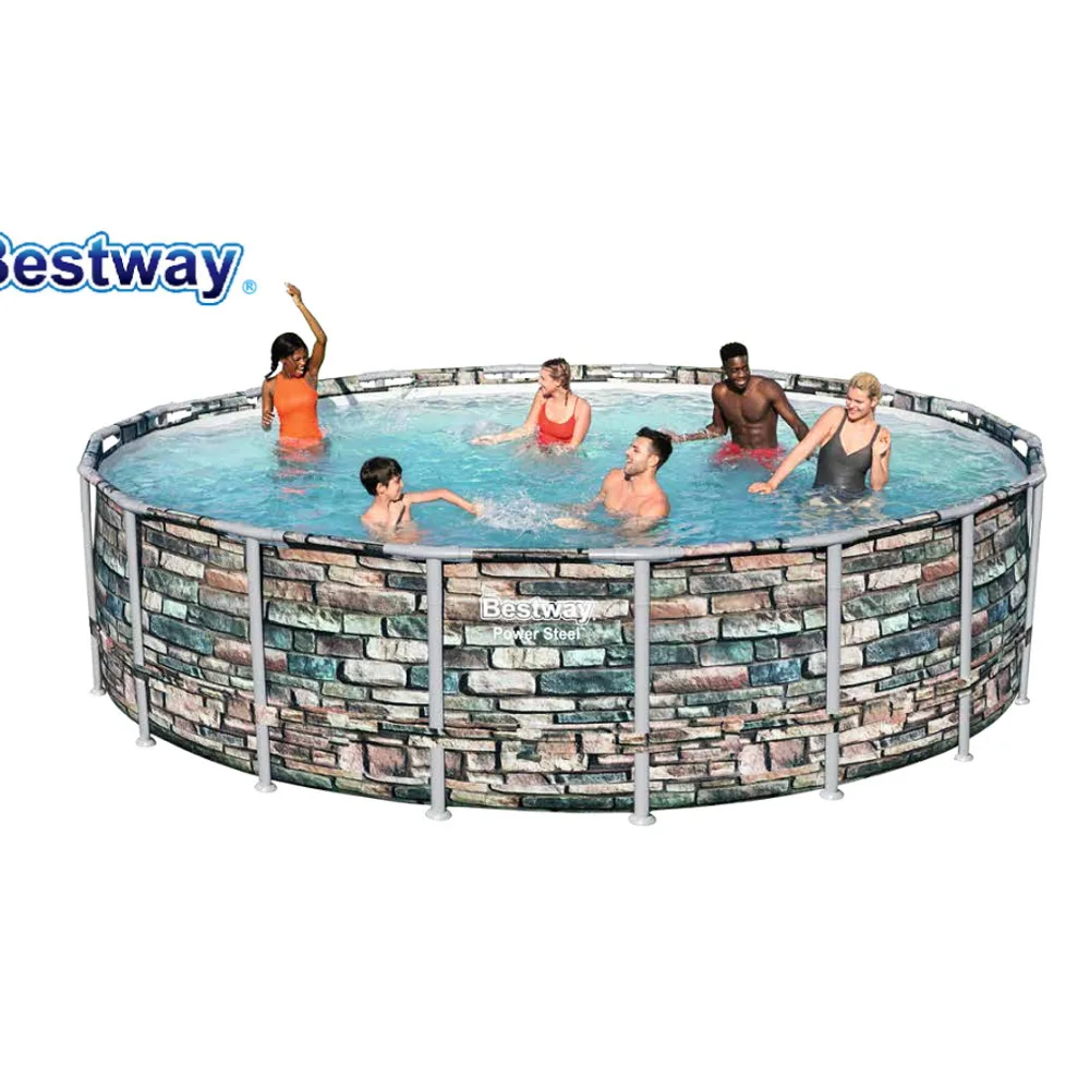 

New 56886 Bestvvay Brickwall Pattern 549*132cm Round Pool Set(filter,ladder,cover 18'52" Thick Above Ground Frame Pool