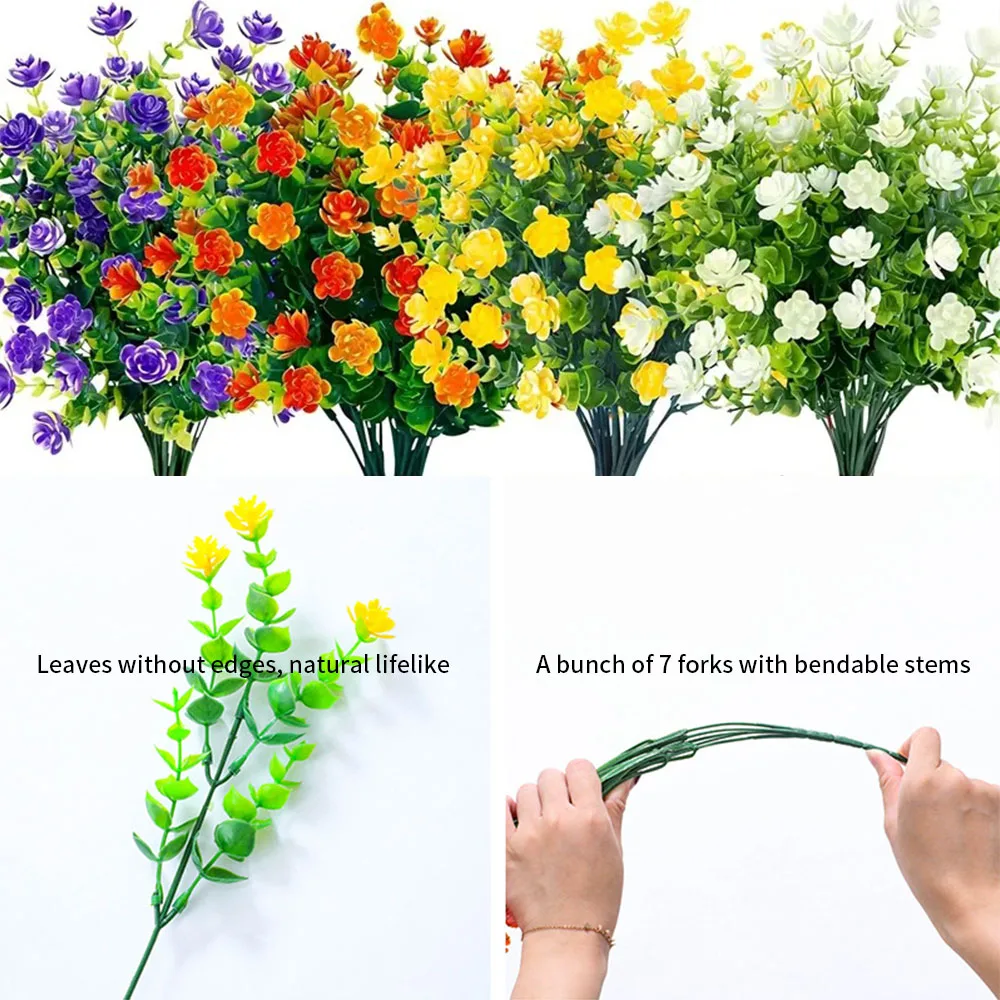 1/2/4 Bundle Artificial Flowers Outdoor UV Resistant Fake Flower Greenery Shrubs Plants for Office Kitchen Wedding Garden Decor