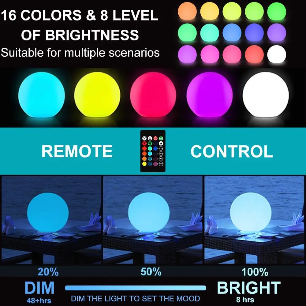 Light Outdoor, Solar Glowing Ball Light w/Remote, 16 RGB Colors Changing Waterproof Large Solar Orb Light, Landscape Lighting Mo