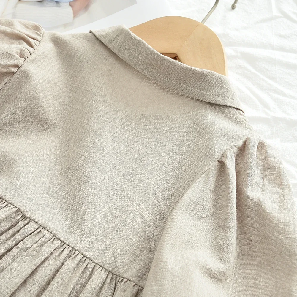 الخريف أزياء الاطفال ملابس طويلة الأكمام بدوره إلى أسفل طوق واحدة الصدر اللباس 1 قطعة 3-7 سنوات الفتيات اليومية لباس غير رسمي