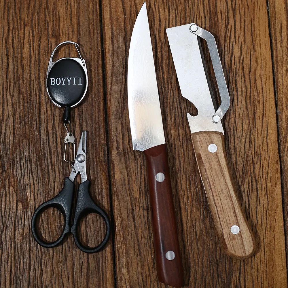 Damascus steel steak kitchen knife, peeler, stainless steel sharp paring fruit knife with scissors,  small straight knife
