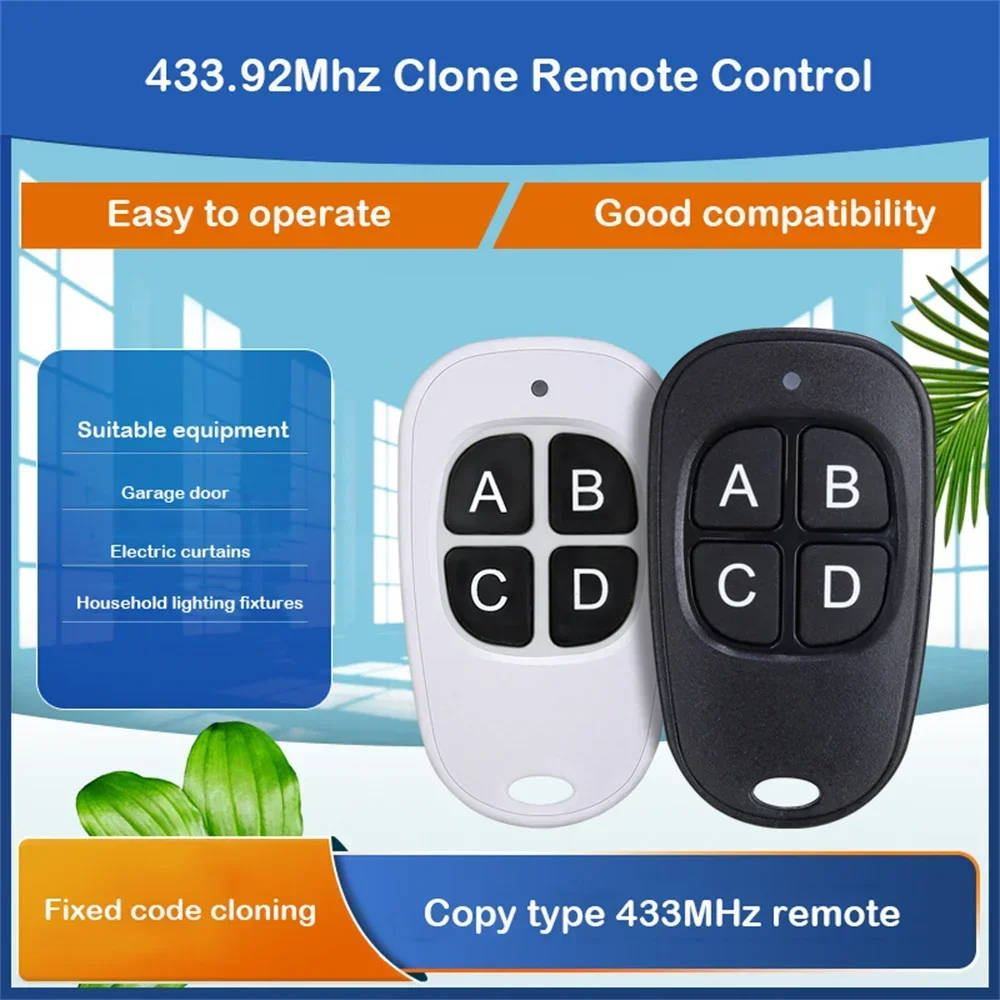 Garage Door RF Remote Control Duplicator 433MHz Code Grabber Clone Gate Key Fob Command Hand Transmiter 4 Buttons waterproof