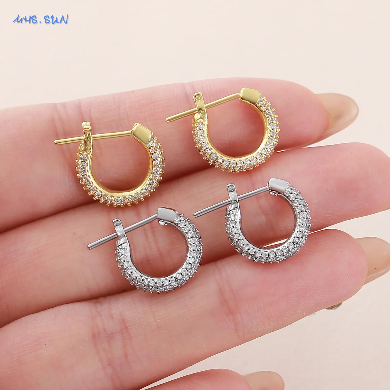 MHS.SUN مكعب الزركون الذهب/الفضة اللون U على شكل هوب أقراط للنساء الفتيات الكلاسيكية اليومية بيان الحفلات مجوهرات هدية