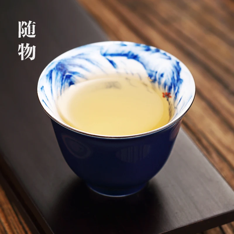 Blue And White Porcelain Inner Color Jingdezhen Ceramic Kung Fu Master Single Tea Small Cup Set