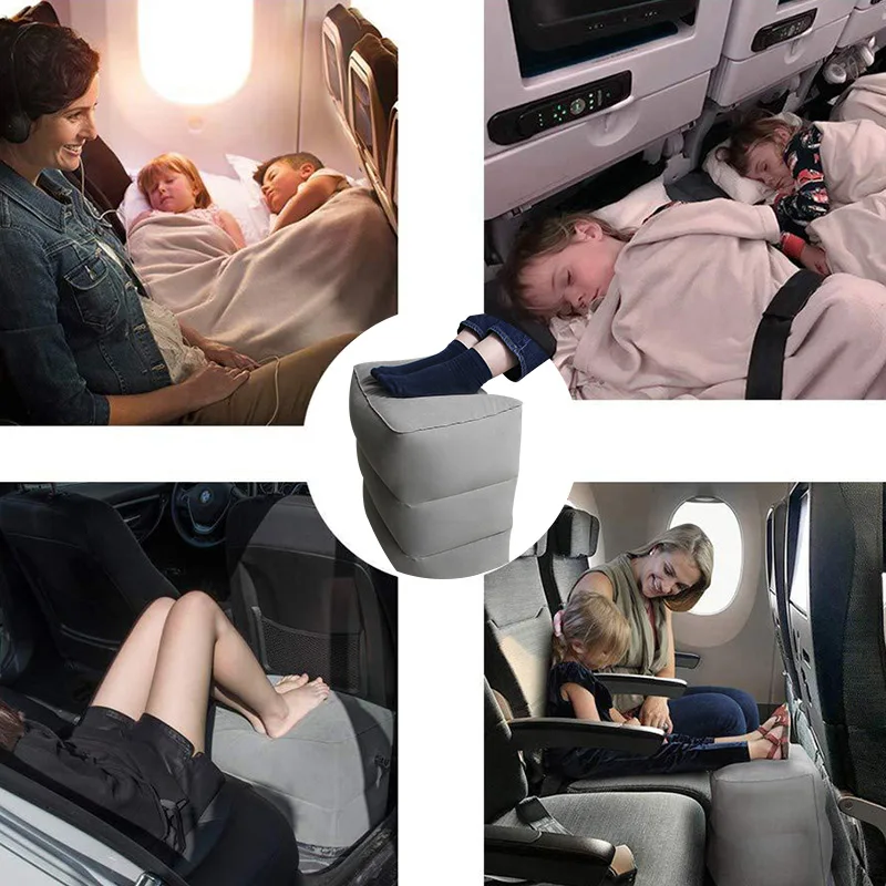 Almohada inflable de 3 capas para reposapiés de viaje, cojín para reposapiés de avión, tren, coche, como bolsa de almacenamiento y cubierta antipolvo