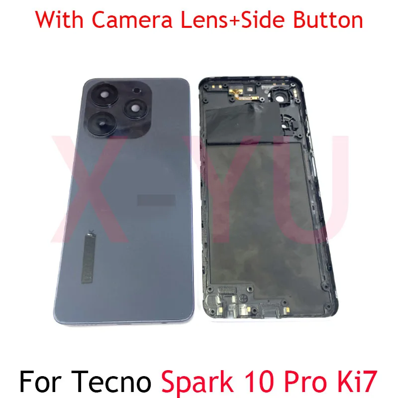 AAAA Quality For Tecno Spark 10 Pro KI7 Back Battery Cover + Middle Frame With Camera Lens+Side Button Housing Case Repair Parts