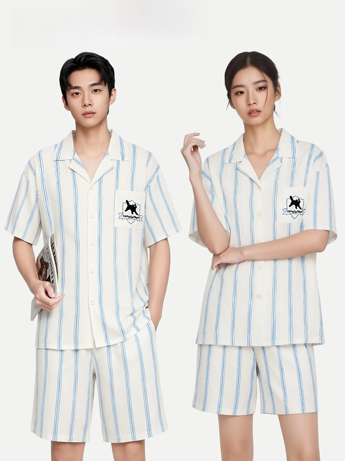 

PinkBread Striped Couples Pajamas Short Sleeve Cotton Home Clothes for Men And Women Suitable for Outdoor Wear in Summer
