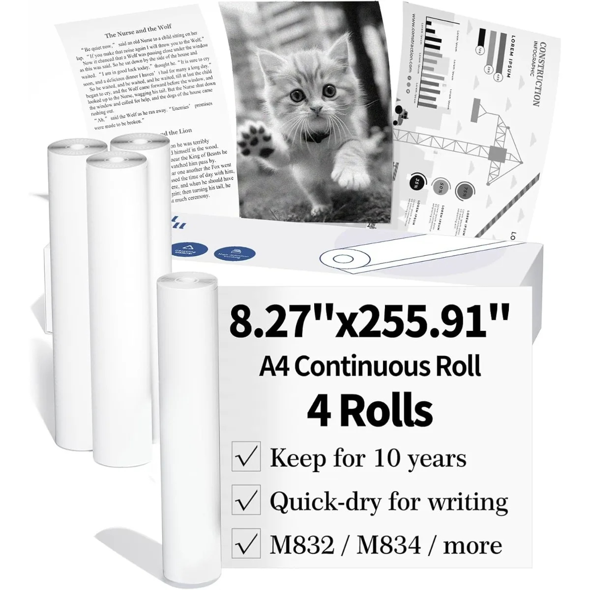 A4 kontinuierliche Thermopapier rolle-8.27 "/210mm schnell trocknendes Drucker papier, für m832 m831 m833 m834 m835 Drucker 255.91"/6,5 m lang