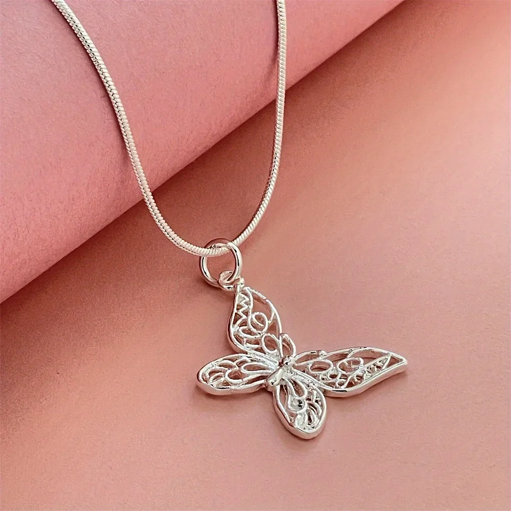 

New popular 925 Sterling Silver lovely butterfly Necklace Fashion Jewelry for women Wedding DIY Accessory Valentine's Day Gifts