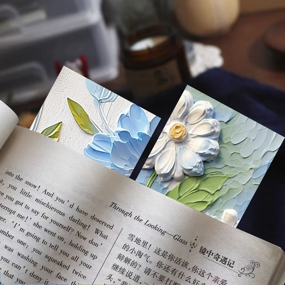 30PCS Flower Oil Painting Bookmarks Paper Graduation Souvenir Gift Art High-grade Bookmarks Card Students Read Pages Book Marks