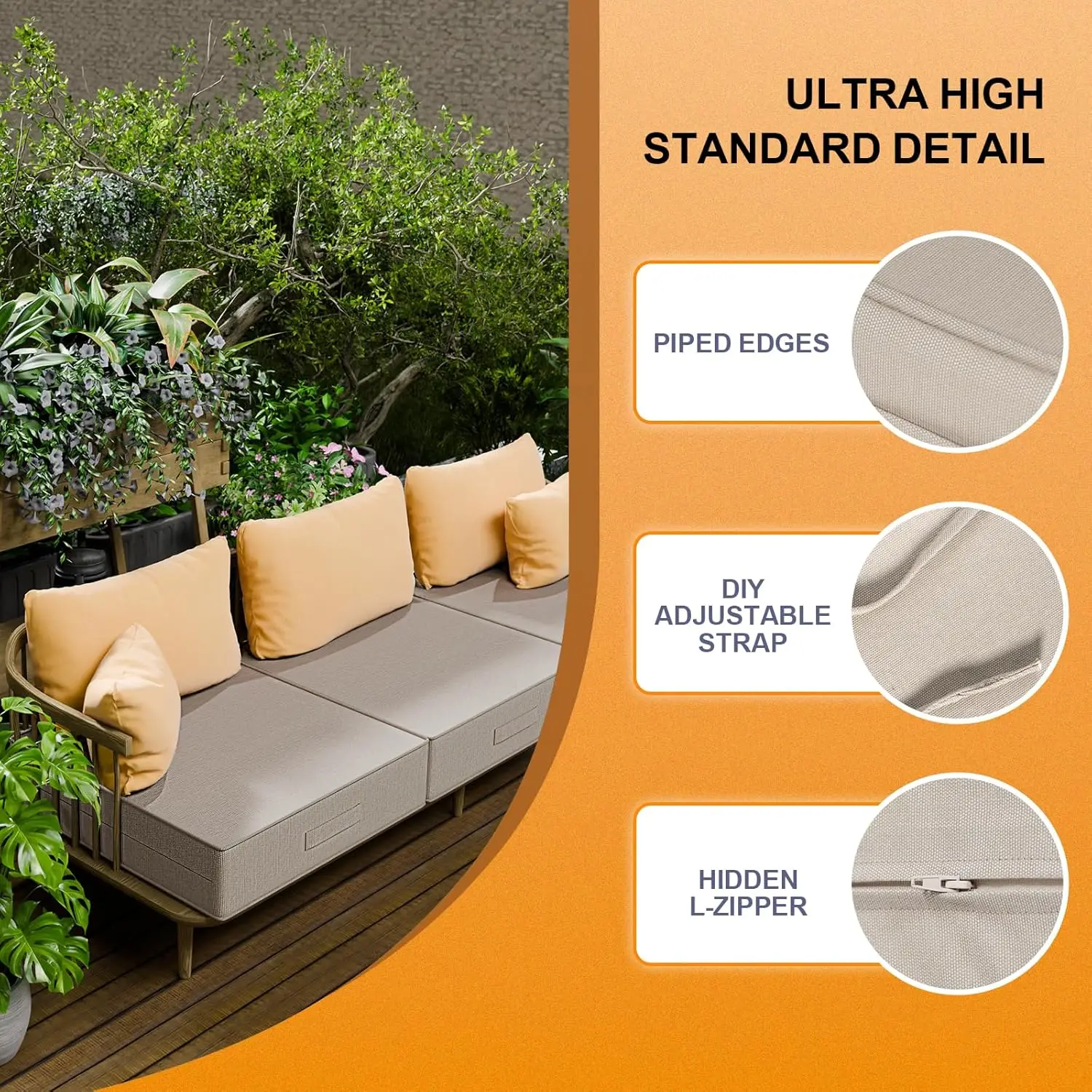 Outdoor Yard & Garden, Olefin, Gray Apricot, Waterproof, 4-Level Color Fastness, Set of 4 Chair Cushions with DIY Straps - view 5