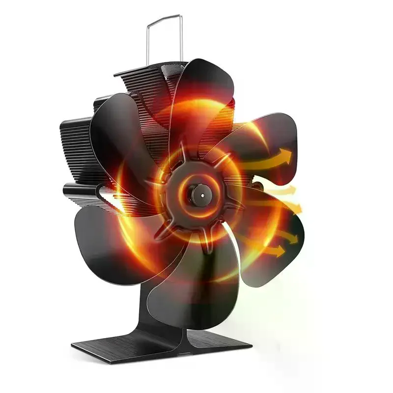 

6-лопастной тепловой вентилятор с автономным питанием для печи, камина для дровяной горелки, тихий экологический вентилятор, эффективное распределение тепла