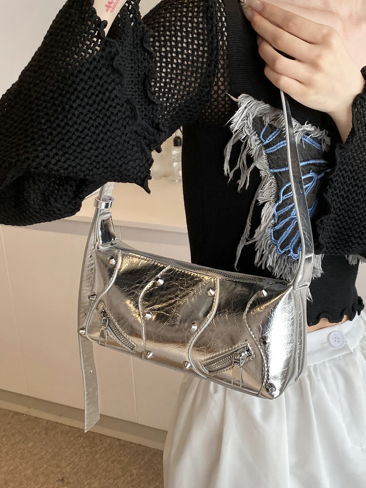 

Design PU Leather Shoulder Bag For Women 2024 Summer Y2K Korean Fashion Small Simple Underarm Bag Lady Handbags And Purses