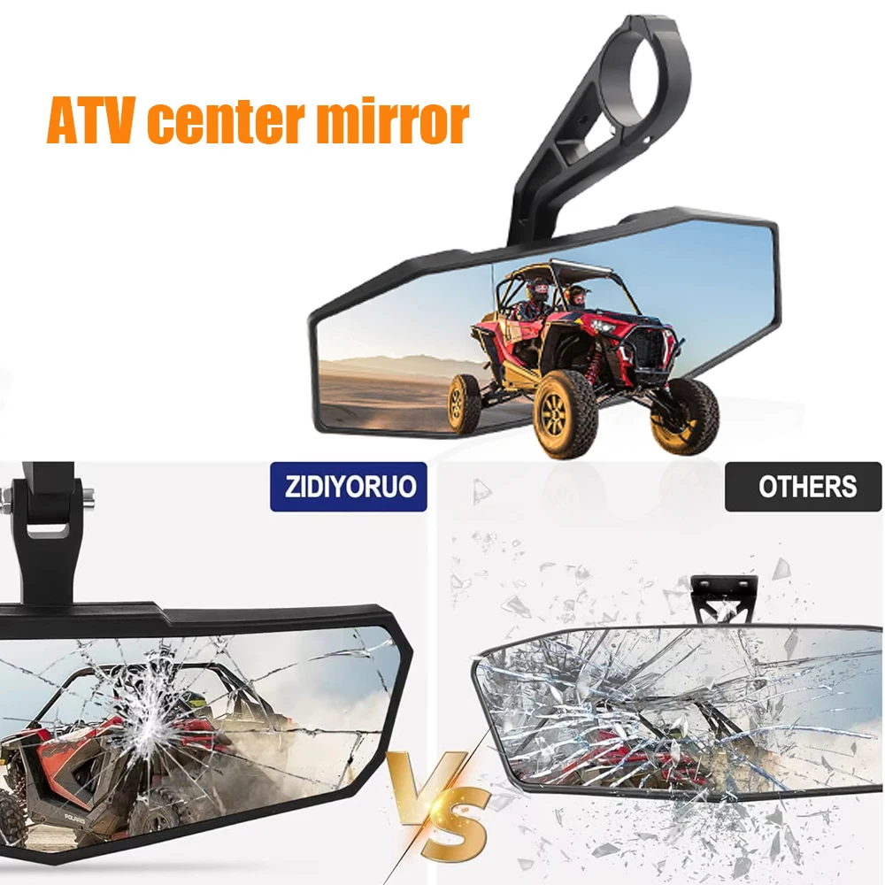 

Off Road Center Mirror Glass Unbreakable Rock Proof Quick Release 1.75" For Racing UTV Night Driving Desert Dune Adventures