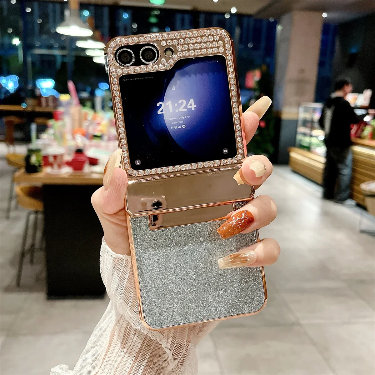 

For Samsung Galaxy Z Flip 6 5 4 3 Case Luxury Electroplated Glitter colorful Folding Hingle Protect Shockproof Hard Back Cover