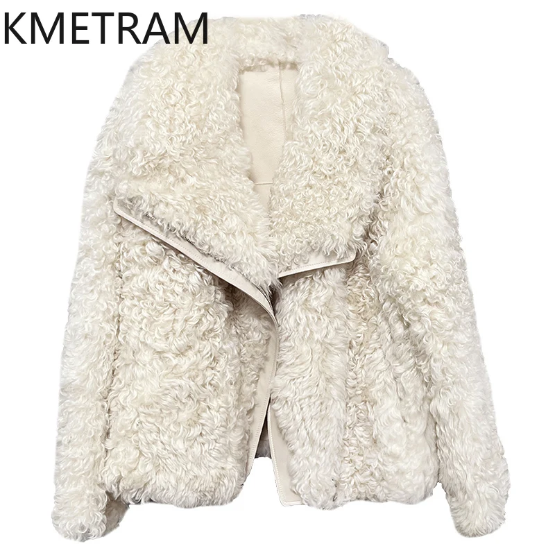 내추럴 메리노 울 양털 양면 퍼 재킷 여성 고품질 큰 라펠 리얼 퍼 코트 겨울 여성 의류 2025