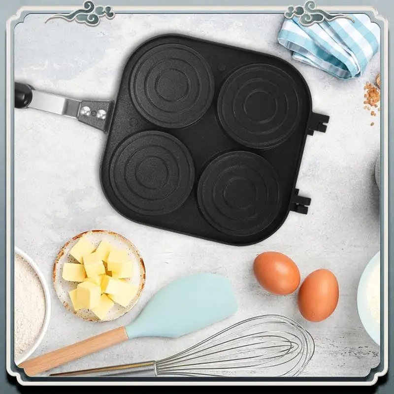 Durable Wheel Pie Grill Pan Double Sided Pancake Pan Burgers Multi-Hole Egg Frying Pan Nonstick Egg Pan 1Set