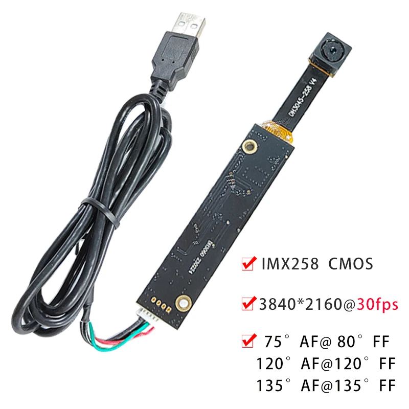 IMX258 4K 12MP HD USB2.0 Camera Module Autofocus 75/80/120/135 Degree UVC-compliant, Plug and Play for Industrial Application
