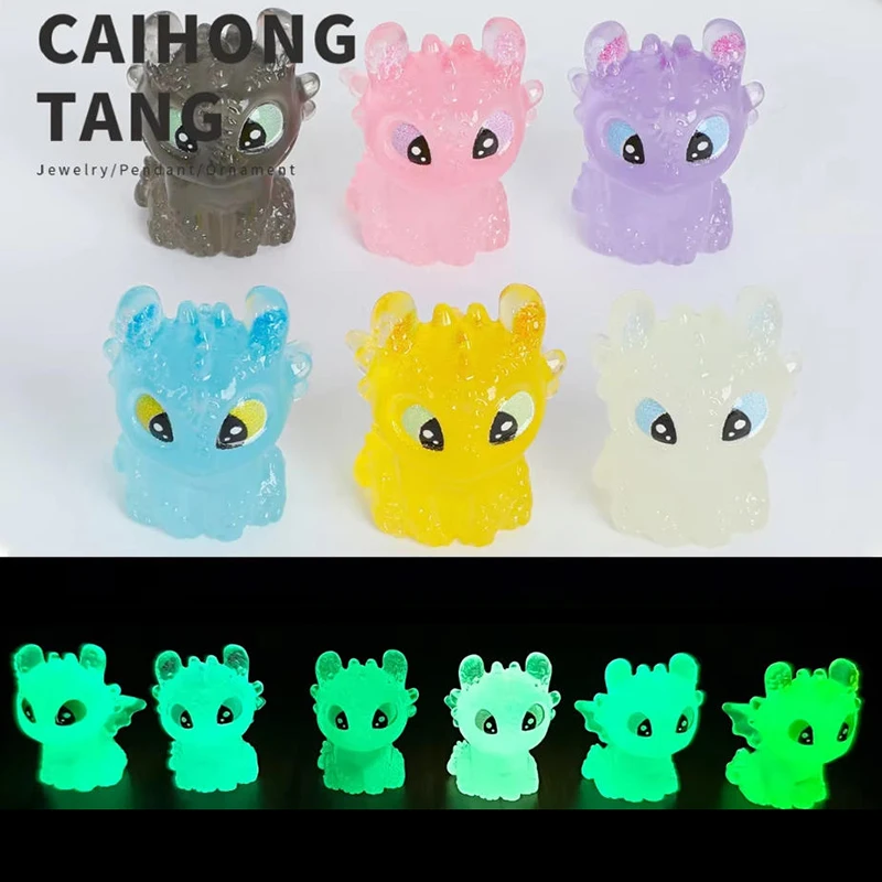 6pcs/set Training Pet Partner Dragon Doll Cartoon Anime Night Glow Model Desktop Decoration Ornament Creative Accessories Toys