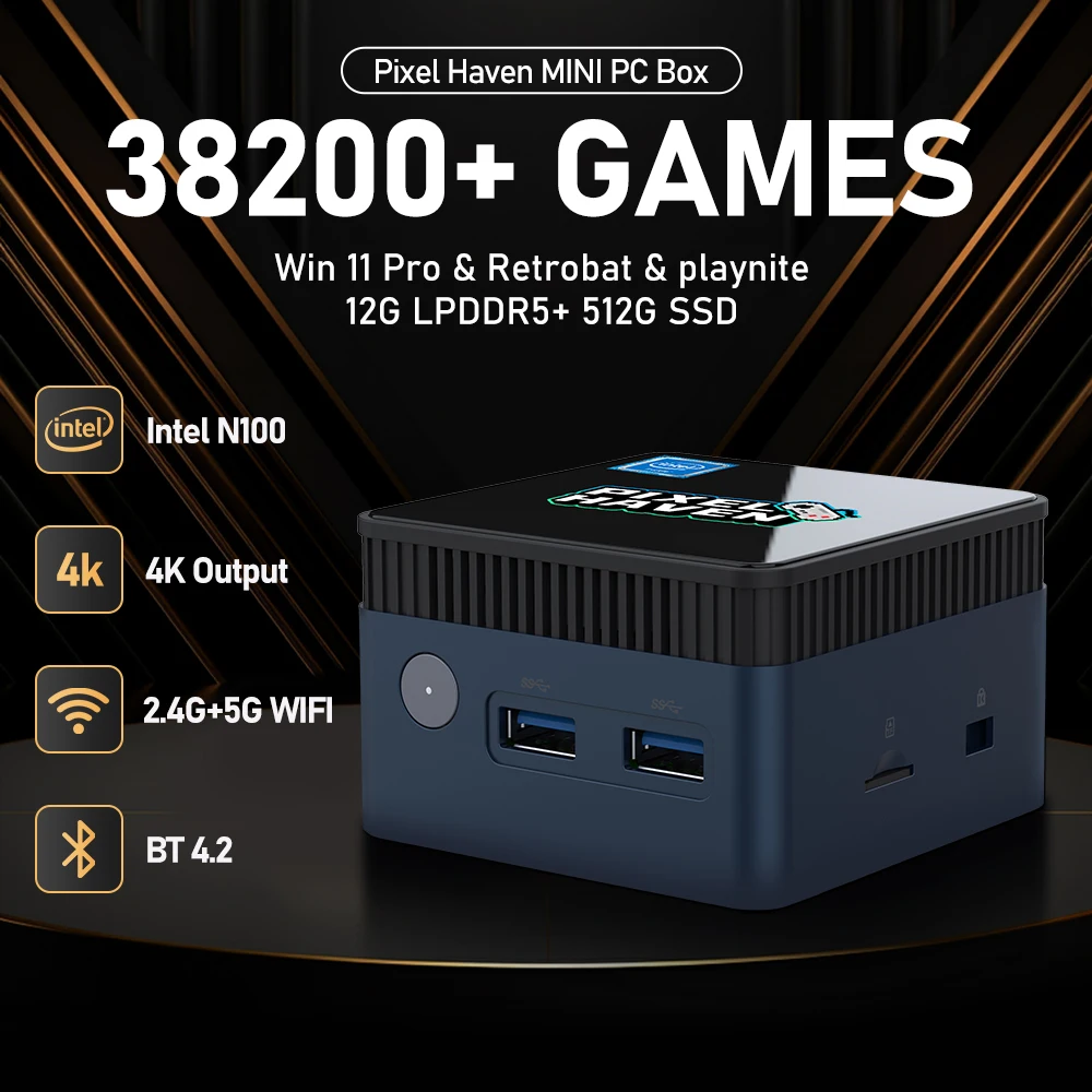 JMachen 12G DDR5 Intel N100 Mini PC Box Win 11 Pro & Playnite & Retrobat Retro Game Console with 38252 Games for PS3/PS2/PSP/Wii
