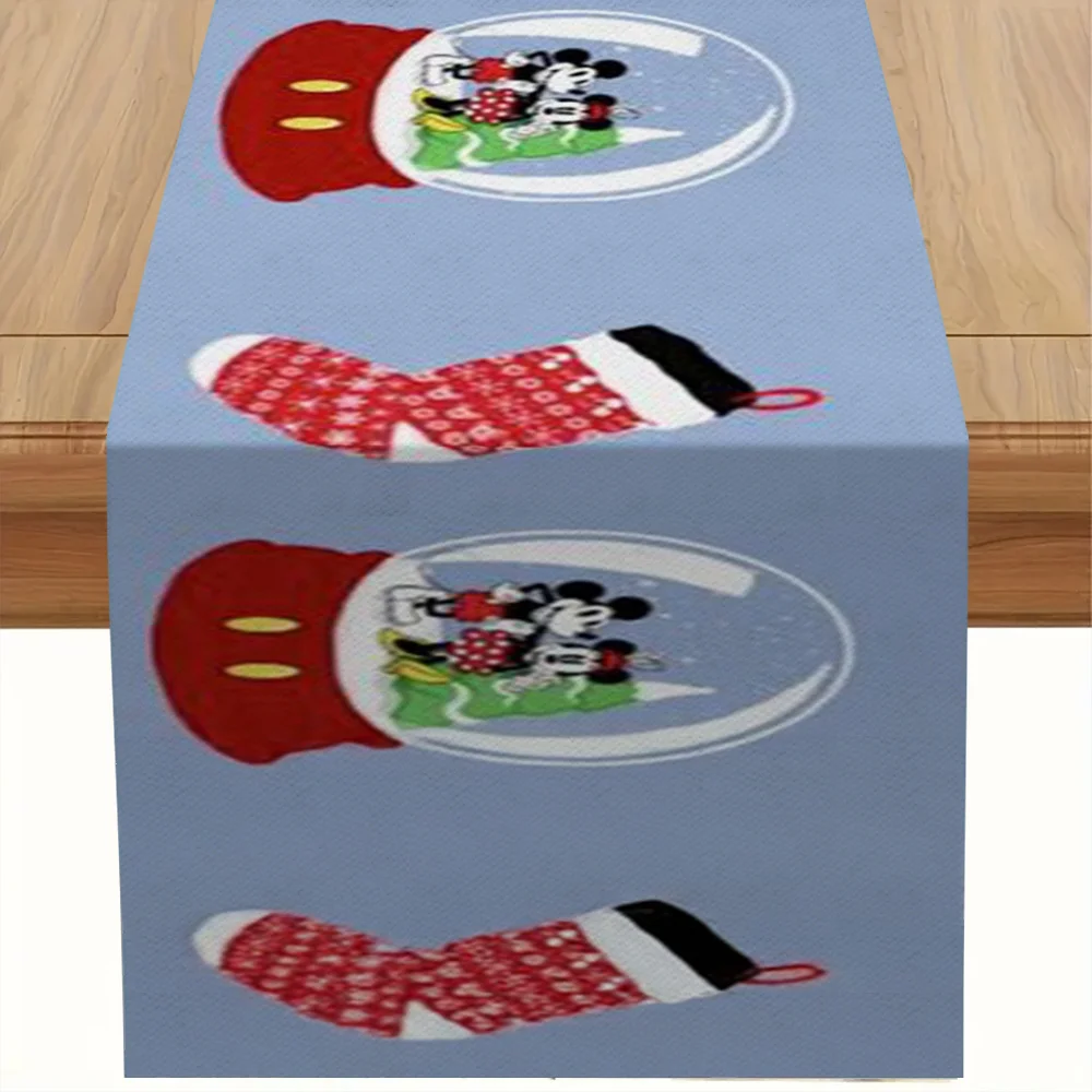 

Цельная дорожка для стола с рождественским снежком и принтом Микки и Минни Диснея, подходит для столовой в помещении и на открытом воздухе, свадеб, вечеринок