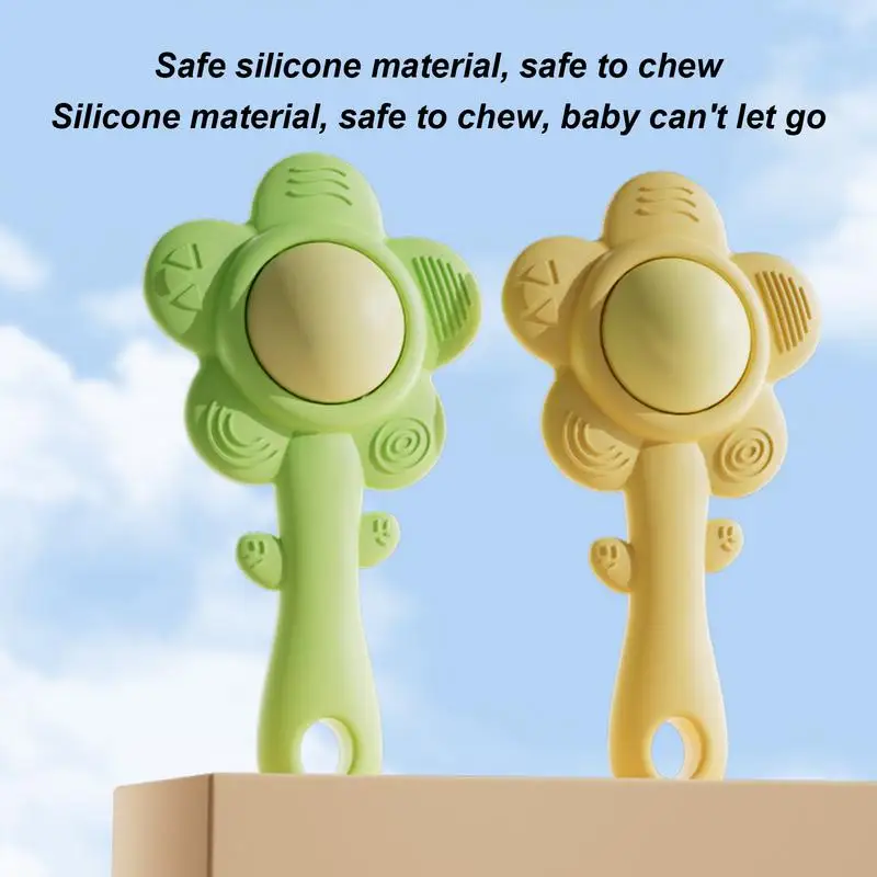 Sonajero de flores de silicona, juguete de desarrollo sensorial, sonajero para bebés, juguete sensorial para la dentición para niños pequeños, niñas de 6 a 18 meses