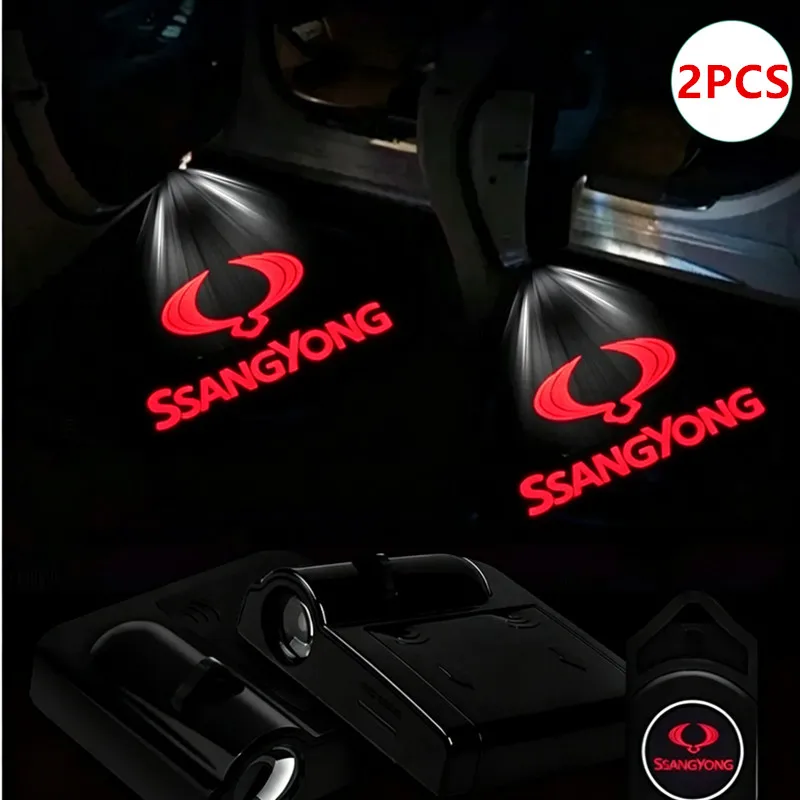 For Ssangyong Rexton Tivolan Musso Tivoli Kyron Actyon Sport Korando Logo Car Door HD LED Lamps Projector Courtesy Welcome Light