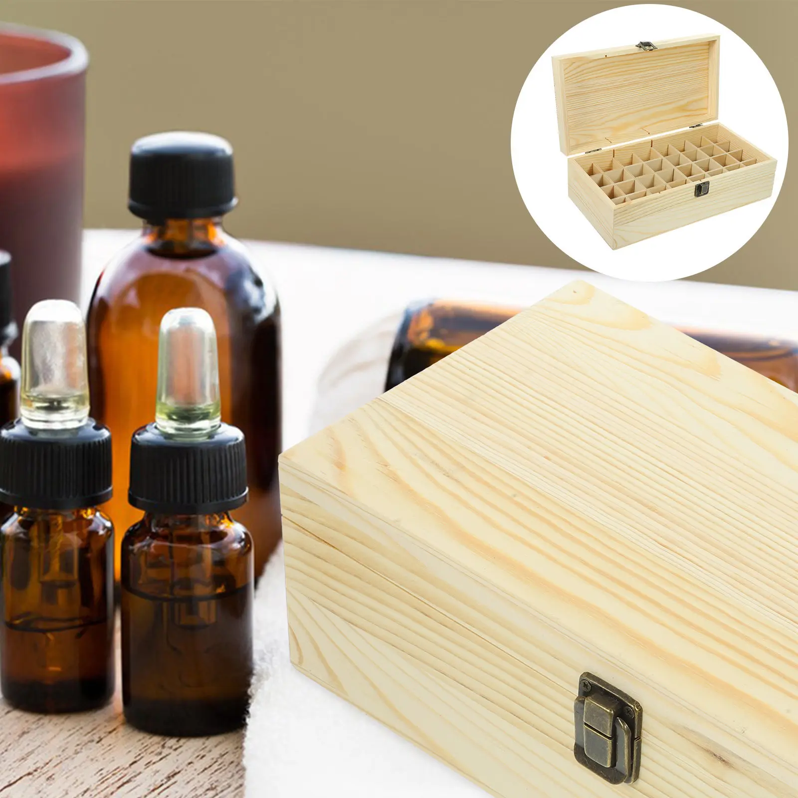 

Органайзер для хранения 32 флаконов с эфирными маслами из натурального дерева, дорожный, для ароматерапии, коллекции, демонстрации и защиты